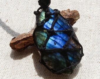 Tribal labradorite stone necklace brass choker with crystal torque necklace with healing crystal macrame necklace