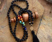 7 Chakra Onyx Necklace-Anti Anxiety 108 Mala Beads Necklace-Stress Relief Energy Protection Healing Meditation Grounding Tassel Necklace