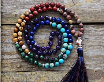 Natural Stone 108 Beads Mala Necklace-Mala Prayer Tassel Necklace-Spiritual Yoga Meditation Balance Necklace Mental Health Protection Gift