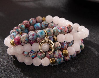 Rose Quartz 108 Beads Mala Prayer Necklace-Anti Anxiety Stone Yoga Necklace-Energy Protection Healing Meditation Grounding Necklace Gift