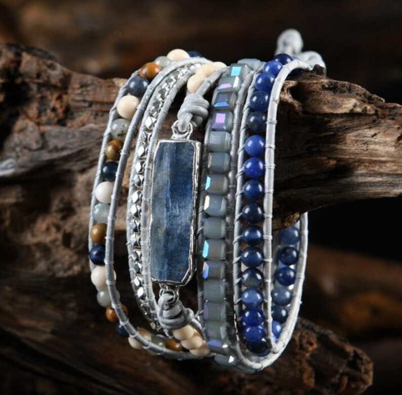 Natural Healing Stone Bracelet-Blue Topaz Bracelet-Meditation Spiritual Protection Balance Calming Grounding Anxiety Relief Bracelet Gift