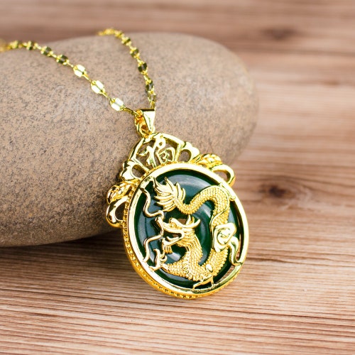 Green Jade Dragon Pendant Necklace-amulet Protection Stone - Etsy