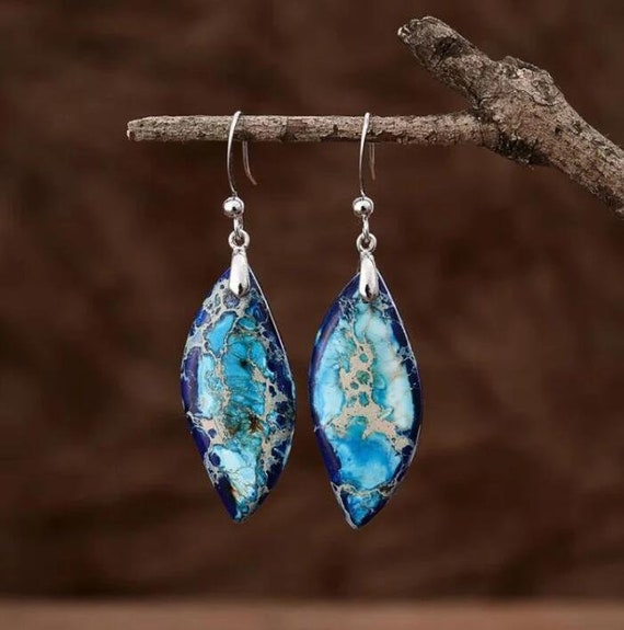 Healing Stone Dangle Earrings-blue Sea Sediment - Etsy