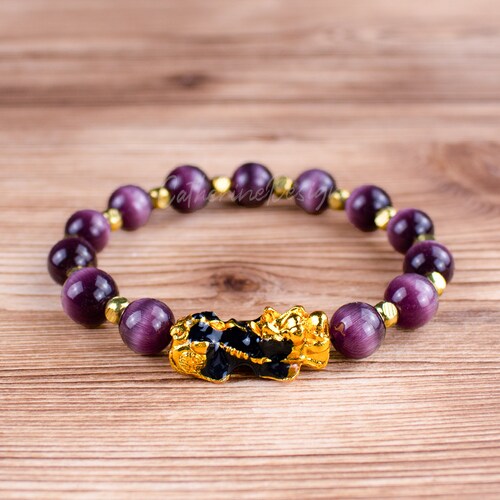 Pi Xiu Good Luck Feng Shui Braceletnatural Amethyst Purple Etsy