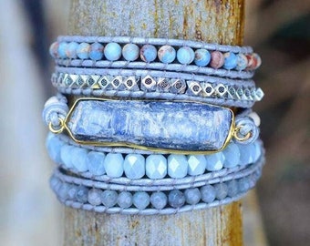 Natural Topaz Gemstone Bracelet-Healing Blue Topaz Bracelet-Meditation Spiritual Balance Inspiration Energy Bracelet Mental Health Gift