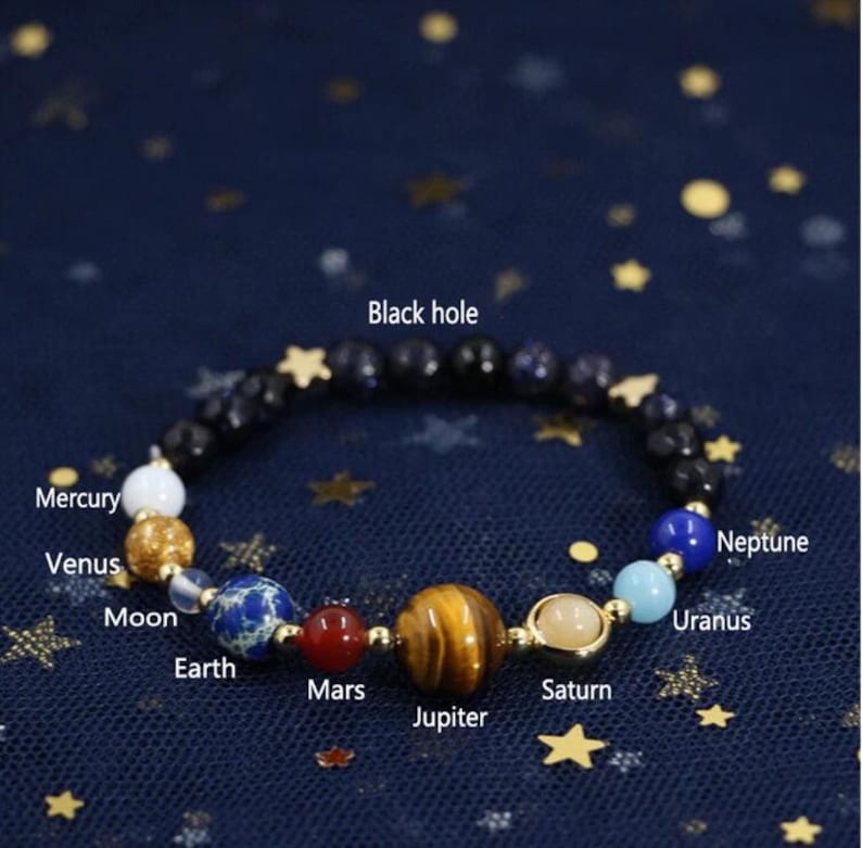 Universe Galaxy the Eight Planets Bracelet-Solar System Natural Stone Bead Bracelet -Yoga Chakra Bracelet-Guardian Star Earth Space Bracelet