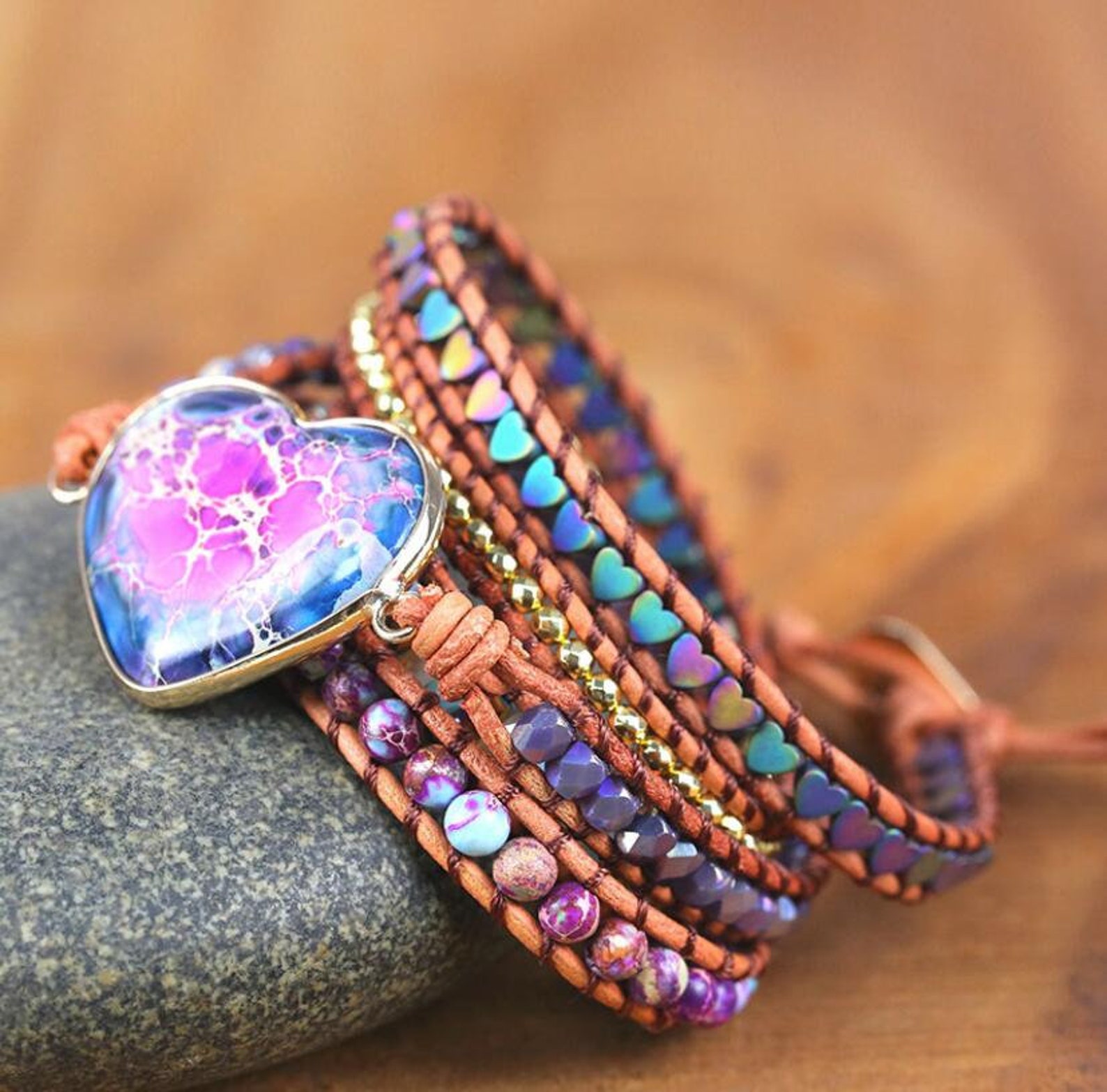 Jasper Stone Bracelethealing Natural Gemstone Braceletsea Etsy