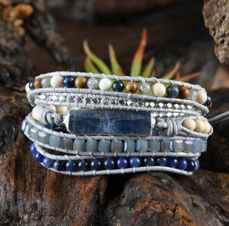 Natural Healing Stone Bracelet-Blue Topaz Bracelet-Meditation Spiritual Protection Balance Calming Grounding Anxiety Relief Bracelet Gift