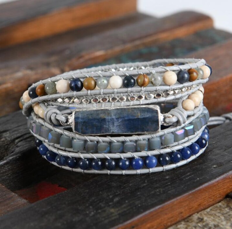 Natural Healing Stone Bracelet-Blue Topaz Bracelet-Meditation Spiritual Protection Balance Calming Grounding Anxiety Relief Bracelet Gift