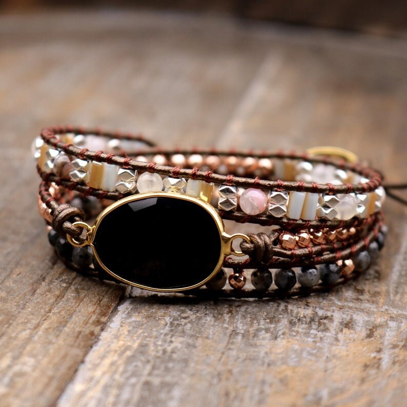 Black Onyx Stone Bracelethealing Raw Gemstone Braceletmental Etsy