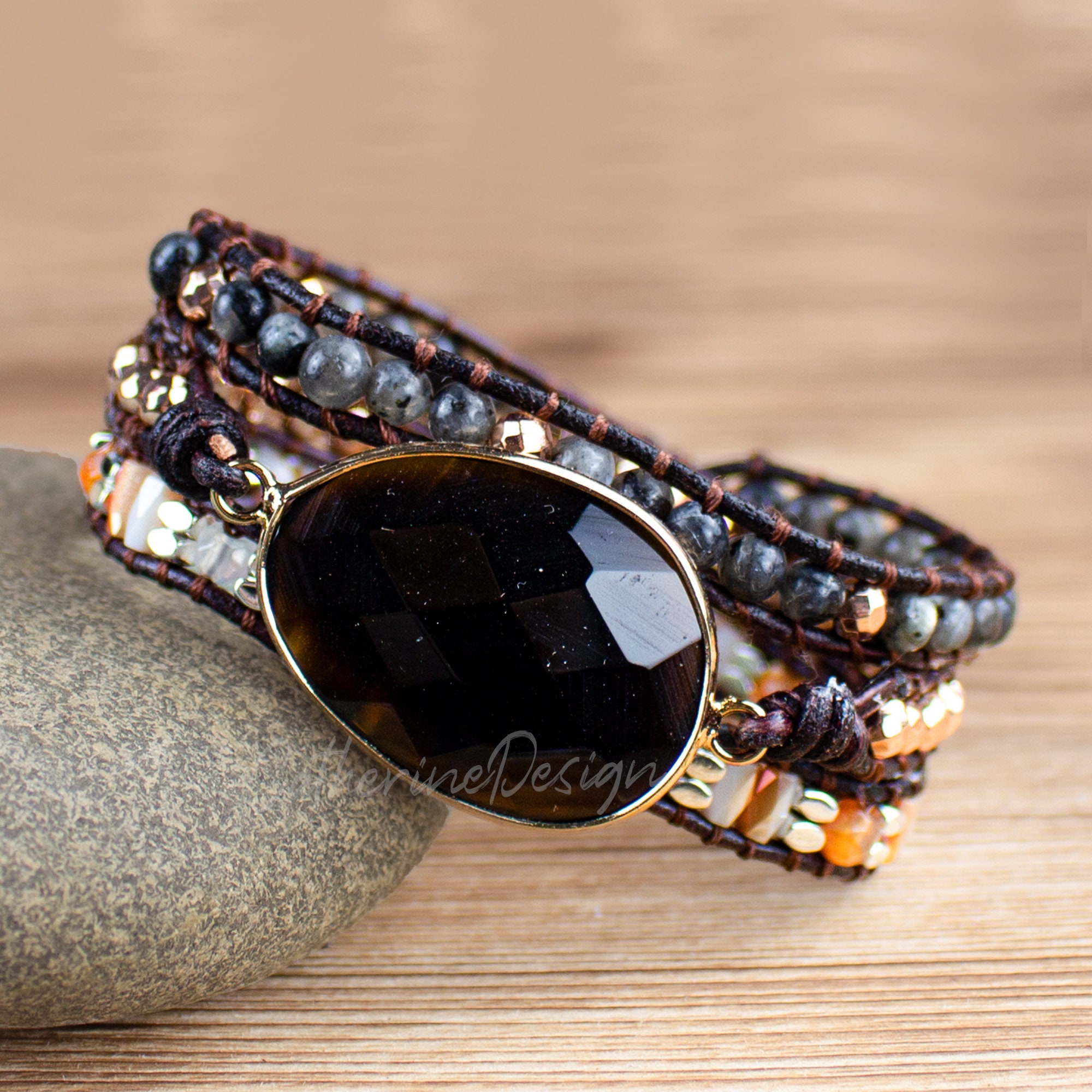 Black Onyx Stone Bracelethealing Raw Gemstone Braceletmental Etsy