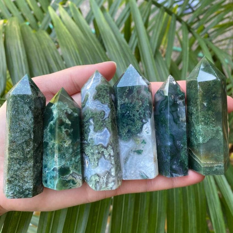 Green Moss Agate Point-Natural Moss Agate Tower-Gemstone | Etsy