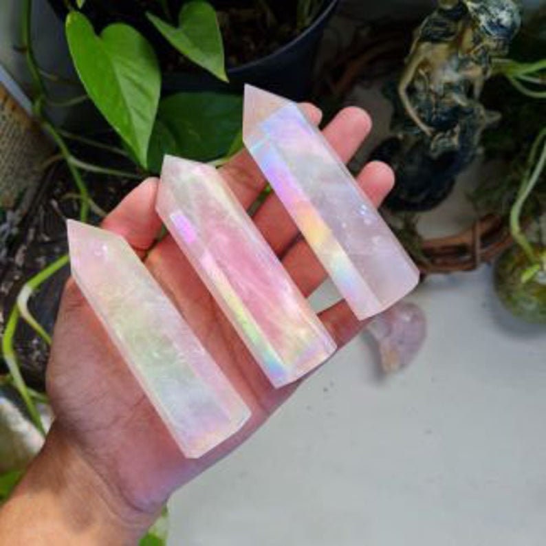 Natural Angel Aura Rose Quartz Points Wand-Spiritual Meditation Energ…