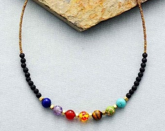 7 Chakra Choker-7 Chakra Necklace Natural Gemstone Choker Necklace-Healing Spiritual Yoga Gift Meditation Calming Balance Necklace