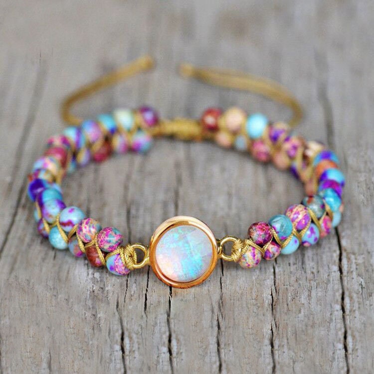 Opal Stone Bracelet-Healing Meditation Natural Galaxy Sea Sediment Br…