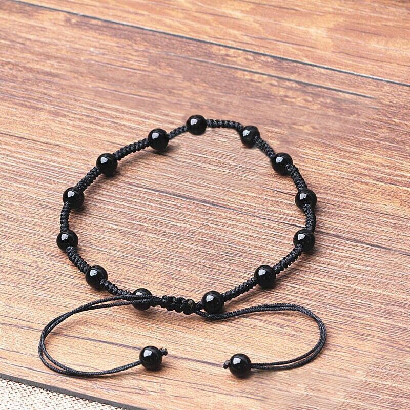 Obsidian Anklet-Black Obsidian Beaded Anklet-Rainbow Eye Obsidian Gem…
