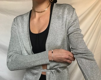 silver metallic cardigan womens