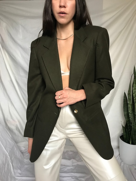 Vintage Olive Green Longline Wool Blazer