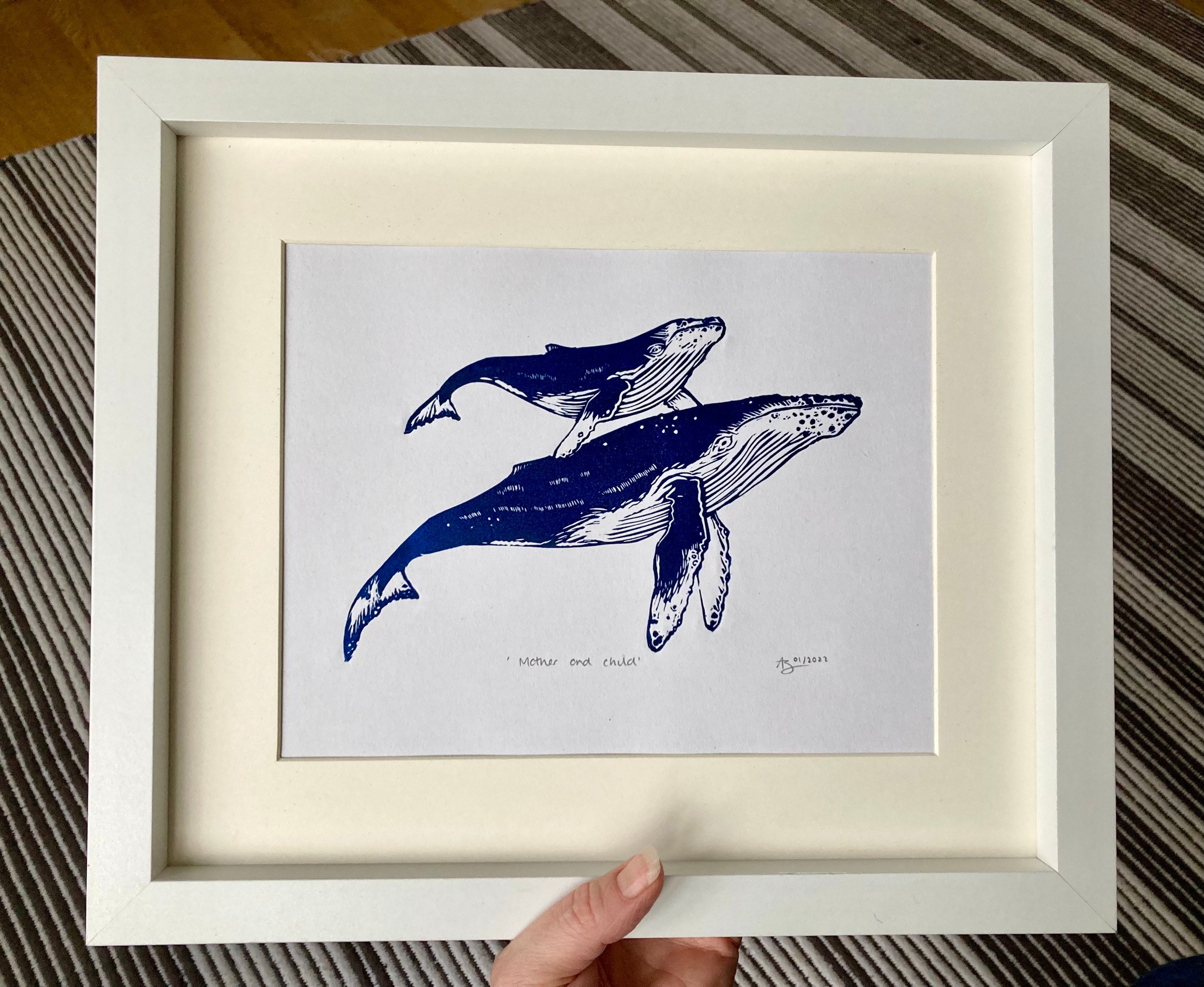 Humpback Whale Mother and Calf, Original Linocut Art Print - Etsy
