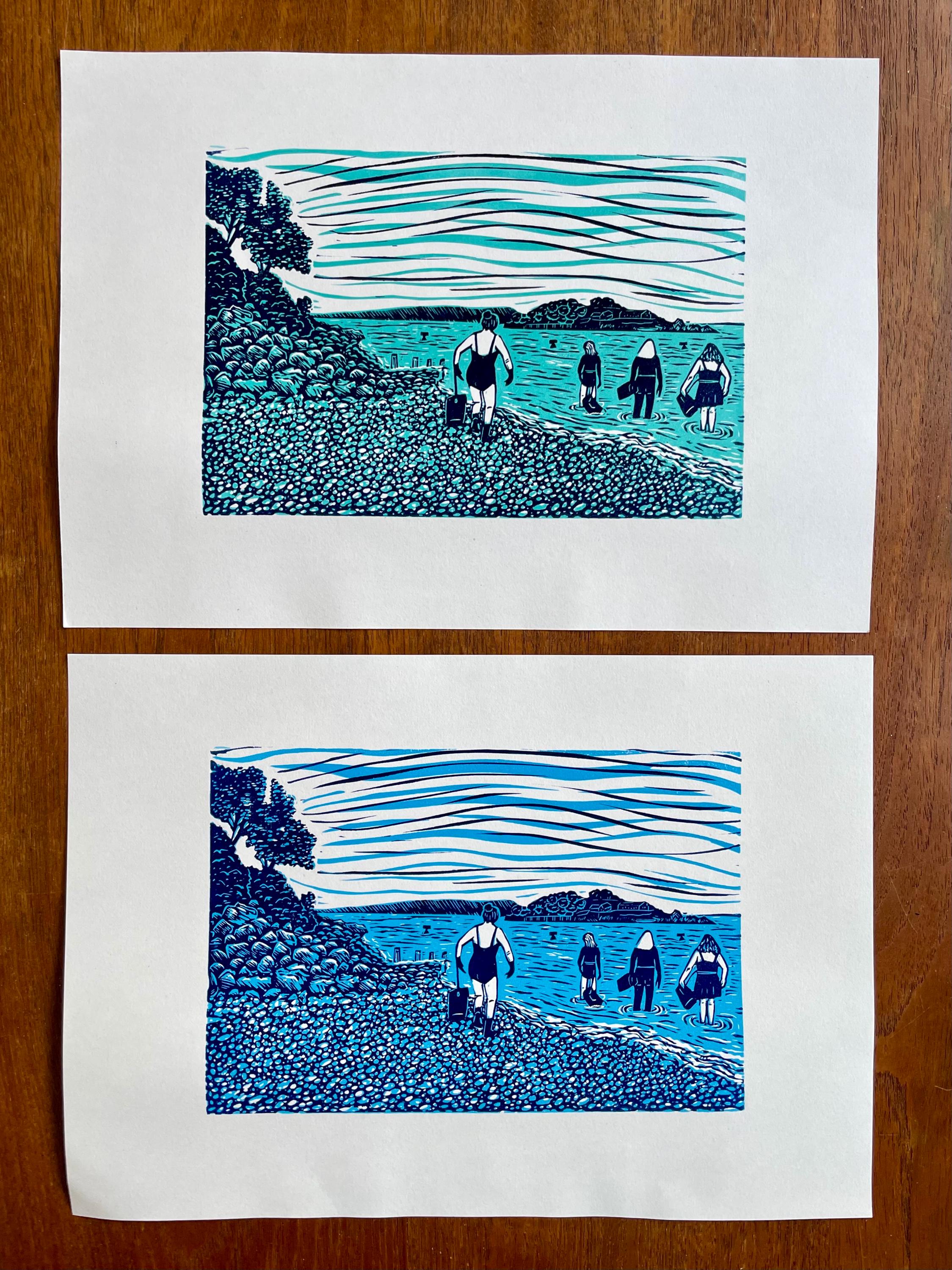 Sea Swimmers, Original Linocut Art Print - Etsy