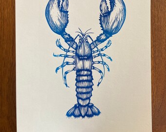 Original linocut art print, ‘Blue lobster’
