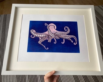 Octopus, linocut, original art print, limited edition
