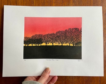 Central Park Trees, original linocut print