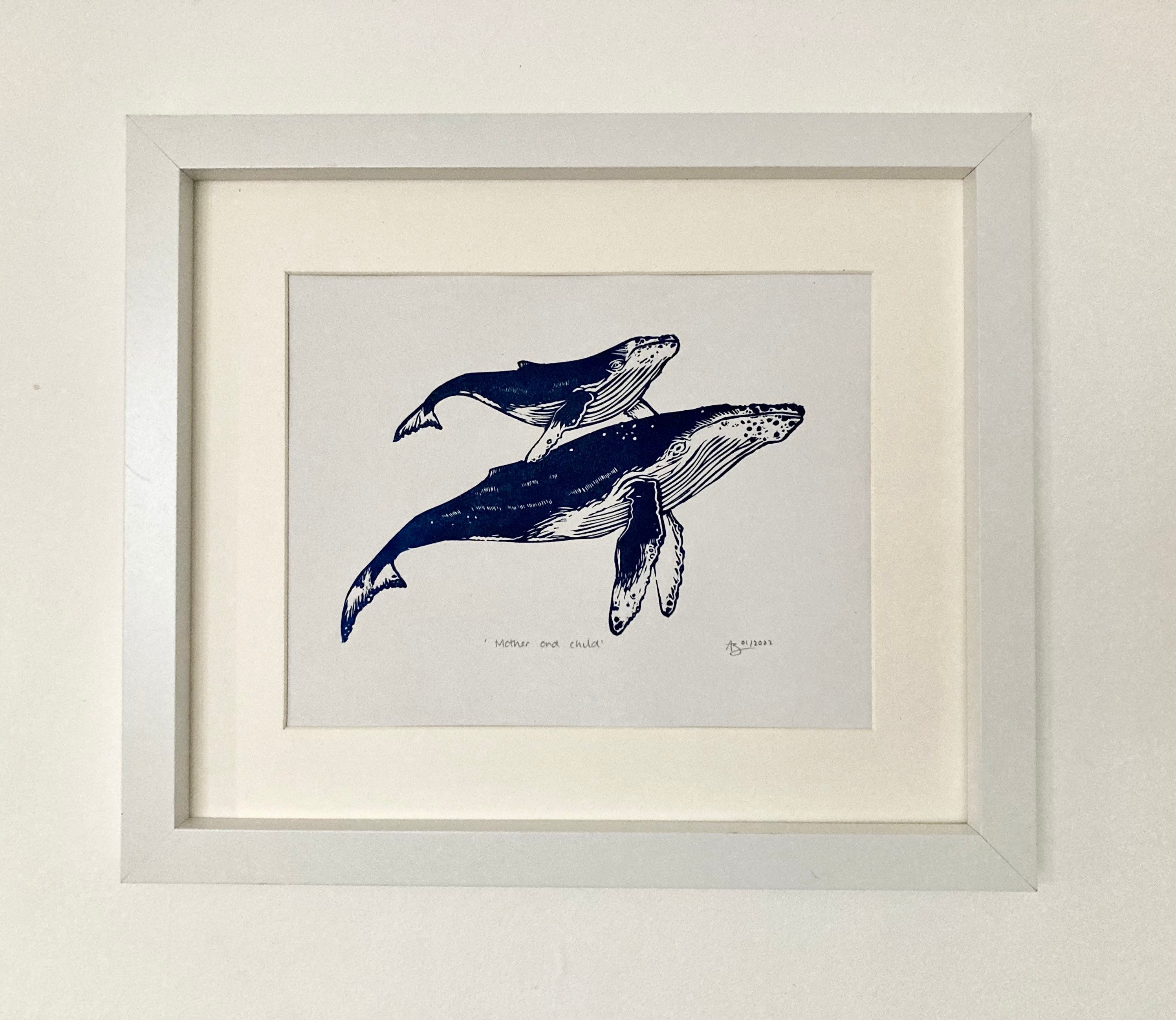 Humpback Whale Mother and Calf, Original Linocut Art Print - Etsy