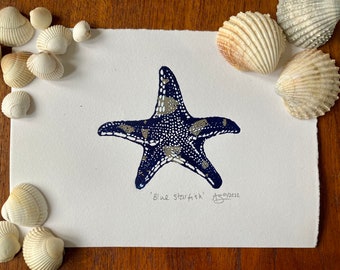 Starfish original linocut art print