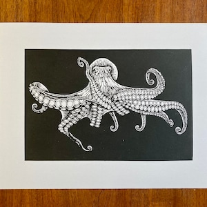 Octopus Linocut Print: Limited Edition Black Ink Art