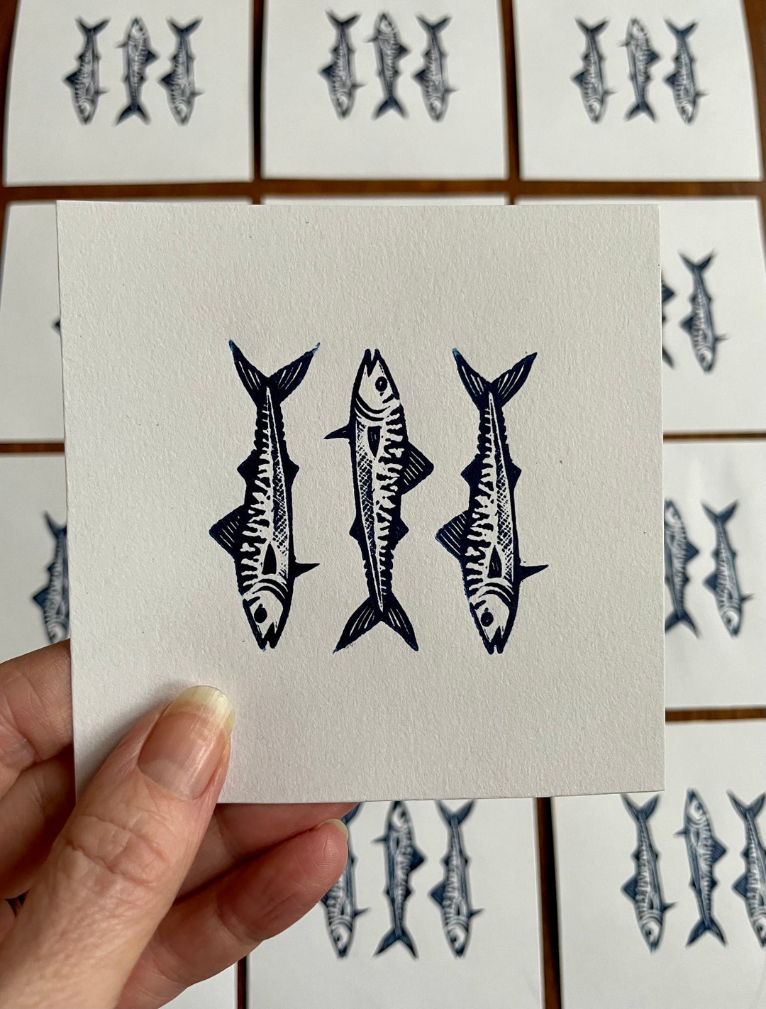 Three Fish Mackerel Linocut Art Print, - Etsy
