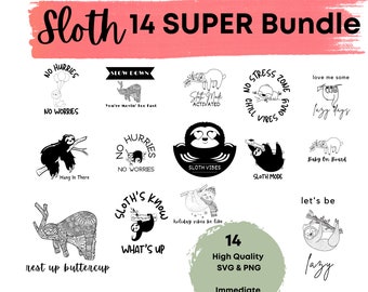 14 Sloth SVG BUNDLE, sloth quotes svg, svg for cricut, cute sloth svg, sloth Clipart, Sloth svg black and white, cut file Sleeping sloth svg