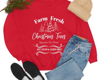 Christmas Tree Farm Sweatshirt, Holiday Fashion, Holiday Apparel, Farm Fresh Christmas Trees, Ugly Sweater, Pine Spruce Fir, Christmas Tree