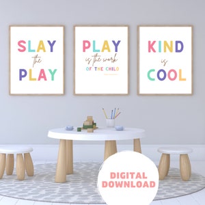 DIGITAL Set of 3 Colorful Playroom Art, Educational Wall Art, Art For Kids Hub, Playroom Prints, Minimal Toddler Room Decor, Unique Kids Art