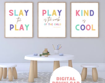 DIGITAL Set of 3 Colorful Playroom Art, Educational Wall Art, Art For Kids Hub, Playroom Prints, Minimal Toddler Room Decor, Unique Kids Art