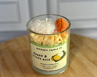 Mango Sticky Rice Candle – Thai Dessert Scented Soy Candle | Coconut Mango Candle | Foodie Candle | Tropical Handmade Home Decor Gift