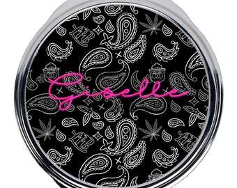 Personalized 420 Accessories. Gift Ideas for the classy Cannabis/Marijuana/Weed Lovers. Compact Mirrors. 420/Paisley Pattern Black & White
