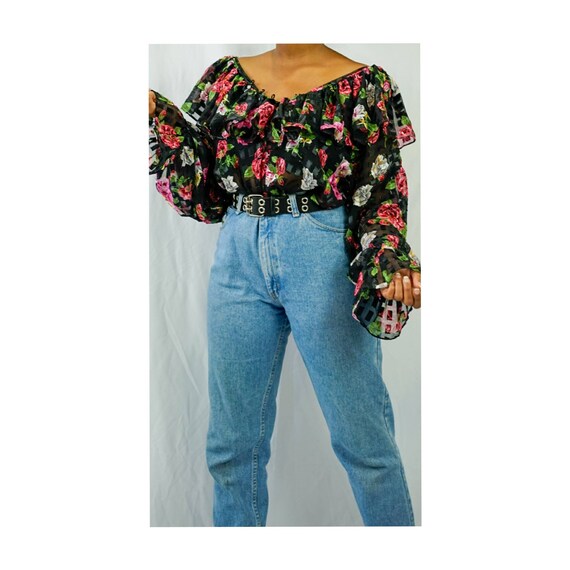Black Ruffle Rose Blouse