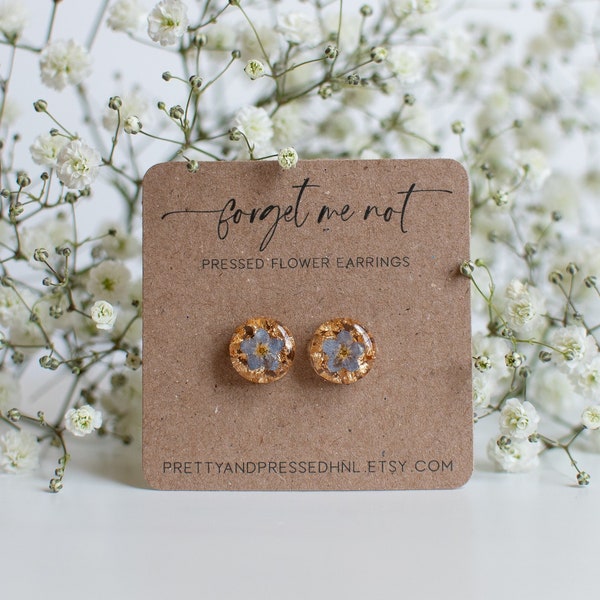 Pressed Forget Me Not Earrings, Tiny Flower Stud Earrings, Forget Me Nots Jewelry, Best Friend Birthday Gifts, Thinking Of You Gift For Her