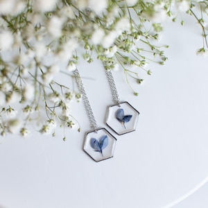 Texas Bluebonnets Necklace, Pressed Bluebonnets Jewelry, Silver Texas State Necklace, Dainty Texas Necklace, Real Texas Bluebonnets Necklace