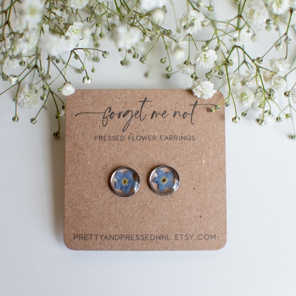 Pressed Forget Me Not Earrings, Tiny Flower Stud Earrings, Forget Me Nots Jewelry, Best Friend Birthday Gifts, Thinking Of You Gift For Her