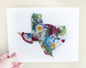8x10 Pressed Flower Art Texas State PRINT, Home Decor Texas State, Fathers Day Gift Idea, Texas Wall Decor, Gift Idea for Men, Gift Idea For
