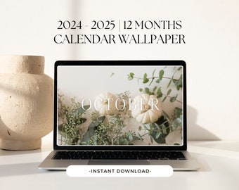 Desktop Wallpaper Calendar, 12 Month Calendar, 2024-2025 Monthly Calendar, Seasonal Theme, Desktop Wallpaper, Desktop, Seasonal