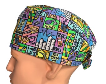 Louis + Phil Anesthesia Comic heren/unisex scrubmuts met striksluiting aan de achterkant