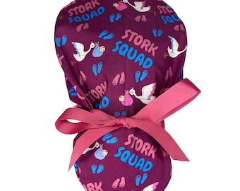 Louis + Phil Stork Squad OB/GYN Ribbon Tie Ponytail Scrub Cap