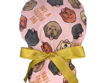 Louis + Phil Golden Doodle Ribbon Tie Ponytail Scrub Cap