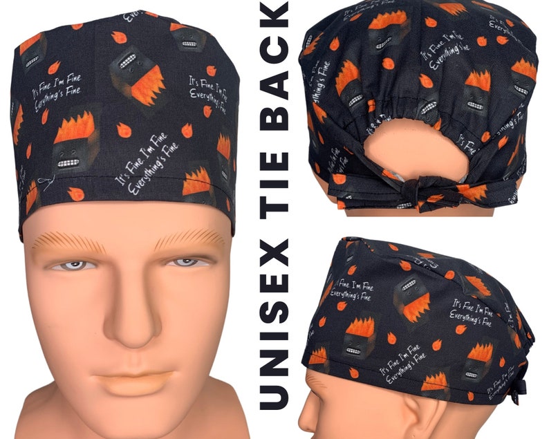 Dumpster Fire Men's Tieback Scrub Cap. Womens Ponytail Etsy Canada
