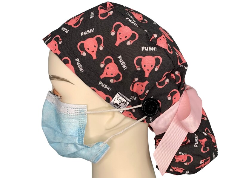 Black Uterus Push OB/GYN Scrub Cap. Women's Ponytail Euro Etsy