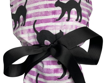 Louis + Phil Black Cat Halloween Ribbon Tie Ponytail Scrub Cap