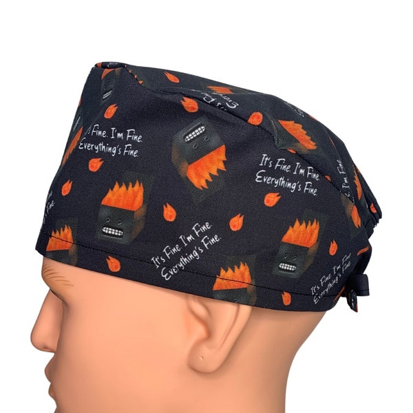 Dumpster Fire Men's Unisex Scrub Cap. Options Women’s Ponytail Scrub Cap, Euro Surgical cap. Nurse Cap, Funny Scrub Hat. Louis + Phil